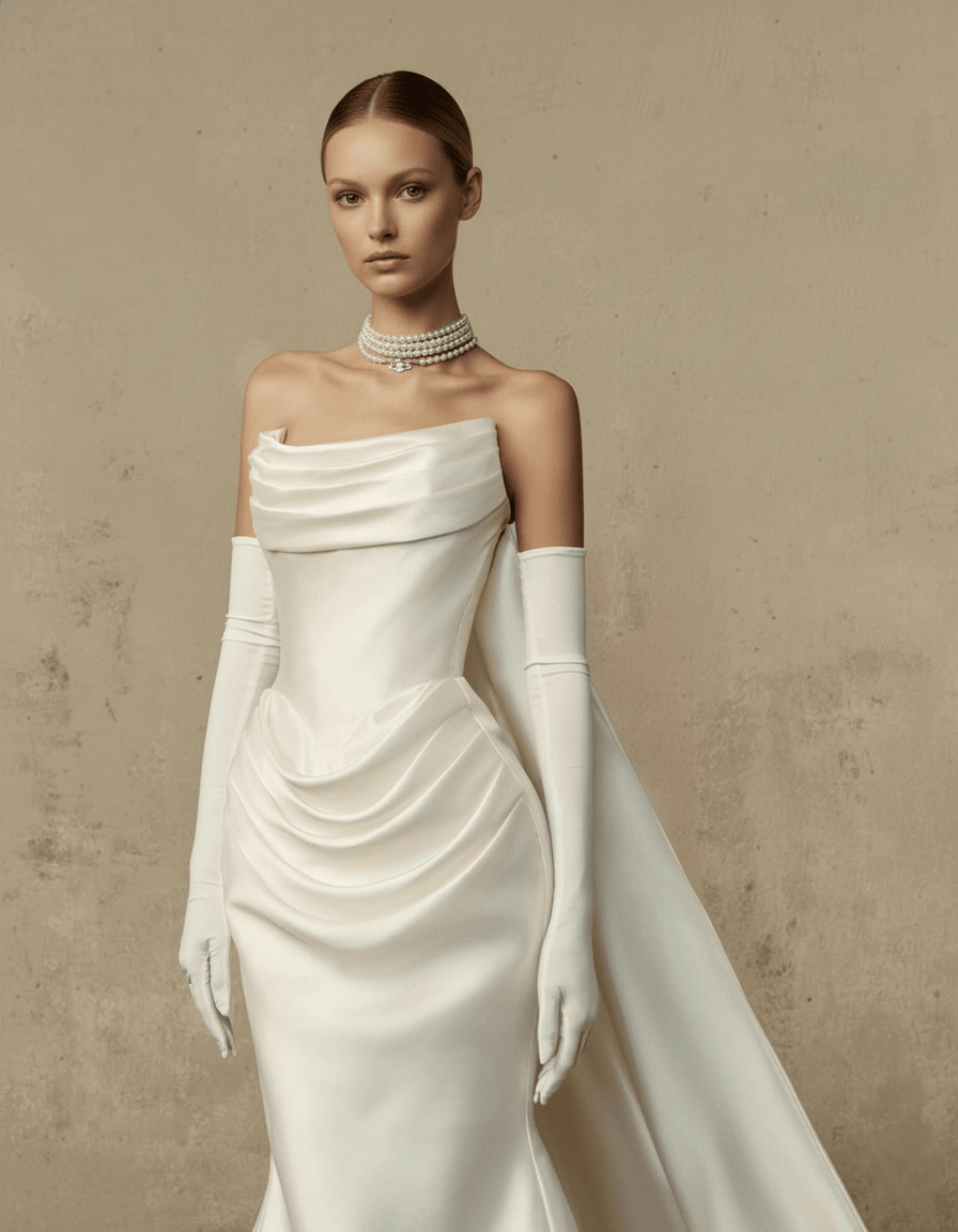 Draped Satin Fit - and - Flare Wedding Dress – Couture Elegant Bridal Gown - Wedding Dress - SilqueBridal