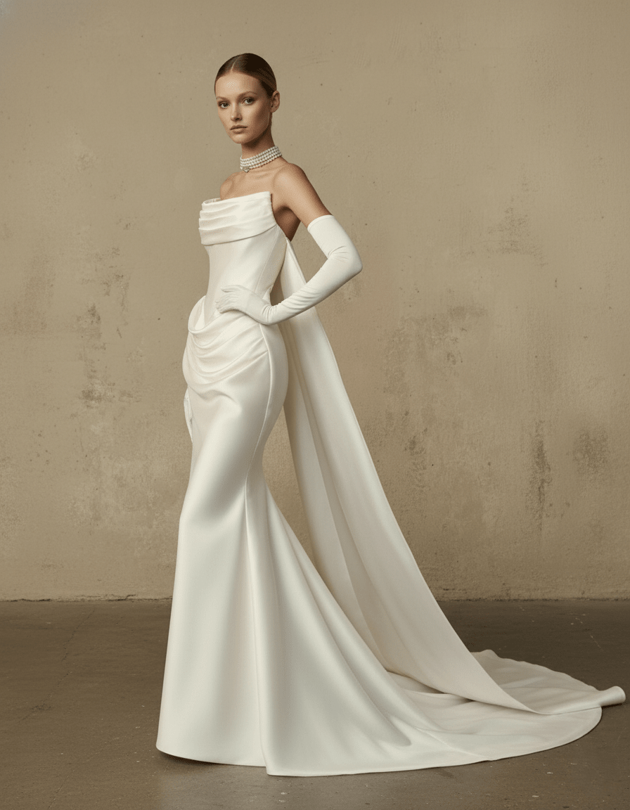 Draped Satin Fit - and - Flare Wedding Dress – Couture Elegant Bridal Gown - Wedding Dress - SilqueBridal