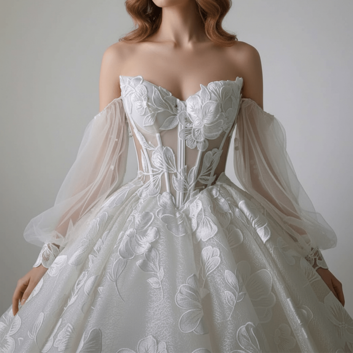 Exquisite Floral Ball Gown Wedding Dress – Diamond White | Silque Bridal - Wedding Dress - SilqueBridal