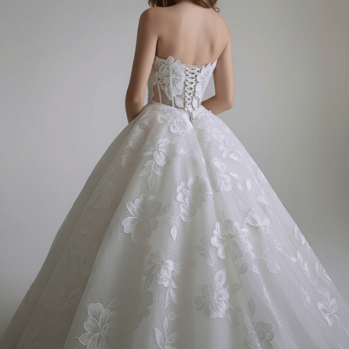 Exquisite Floral Ball Gown Wedding Dress – Diamond White | Silque Bridal - Wedding Dress - SilqueBridal