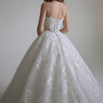 Exquisite Floral Ball Gown Wedding Dress – Diamond White | Silque Bridal - Wedding Dress - SilqueBridal