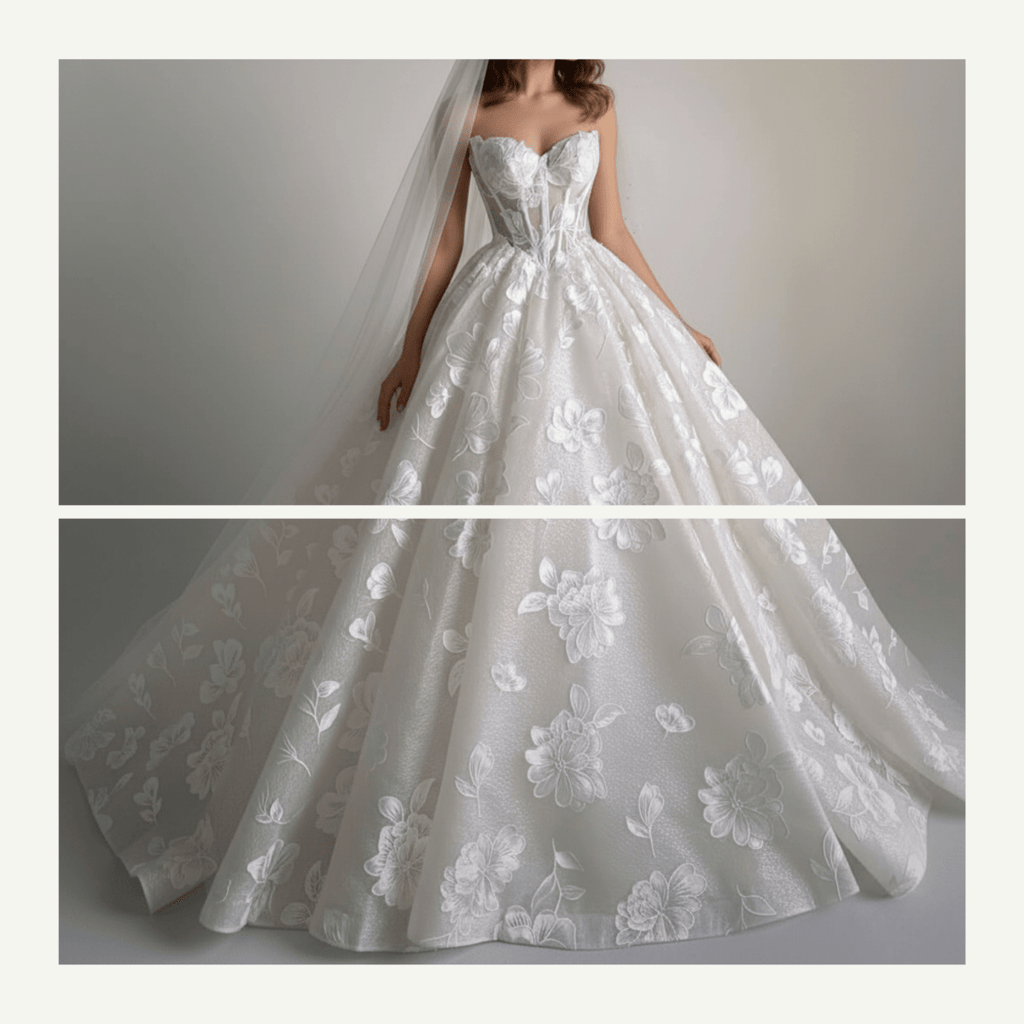 Exquisite Floral Ball Gown Wedding Dress – Diamond White | Silque Bridal - Wedding Dress - SilqueBridal