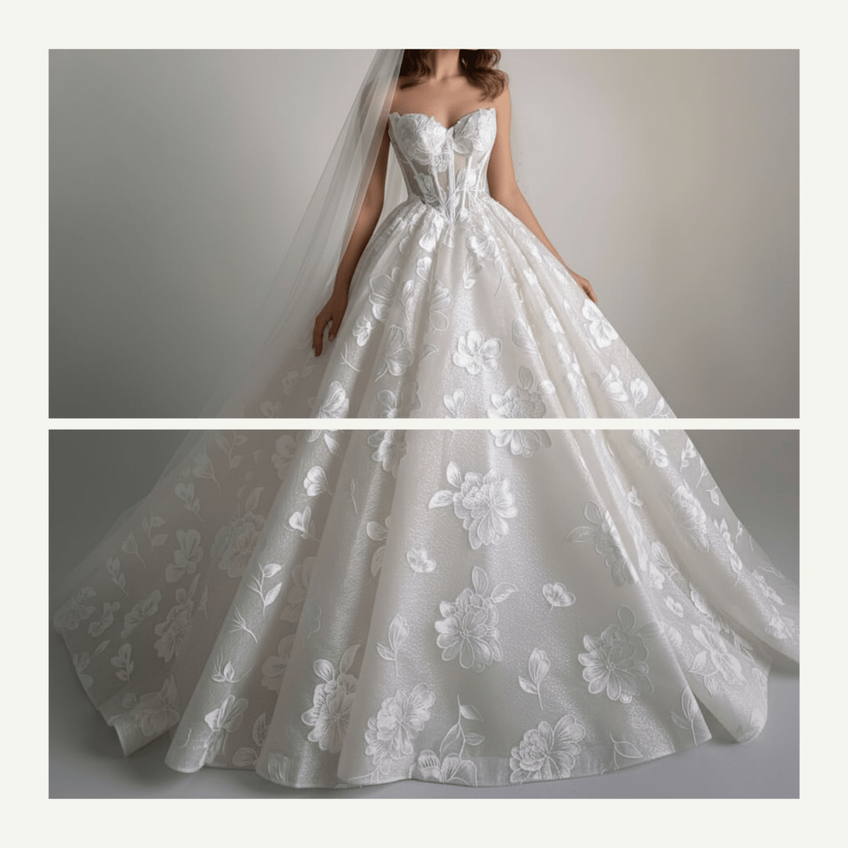 Exquisite Floral Ball Gown Wedding Dress – Diamond White | Silque Bridal - Wedding Dress - SilqueBridal
