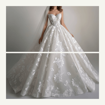 Exquisite Floral Ball Gown Wedding Dress – Diamond White | Silque Bridal - Wedding Dress - SilqueBridal