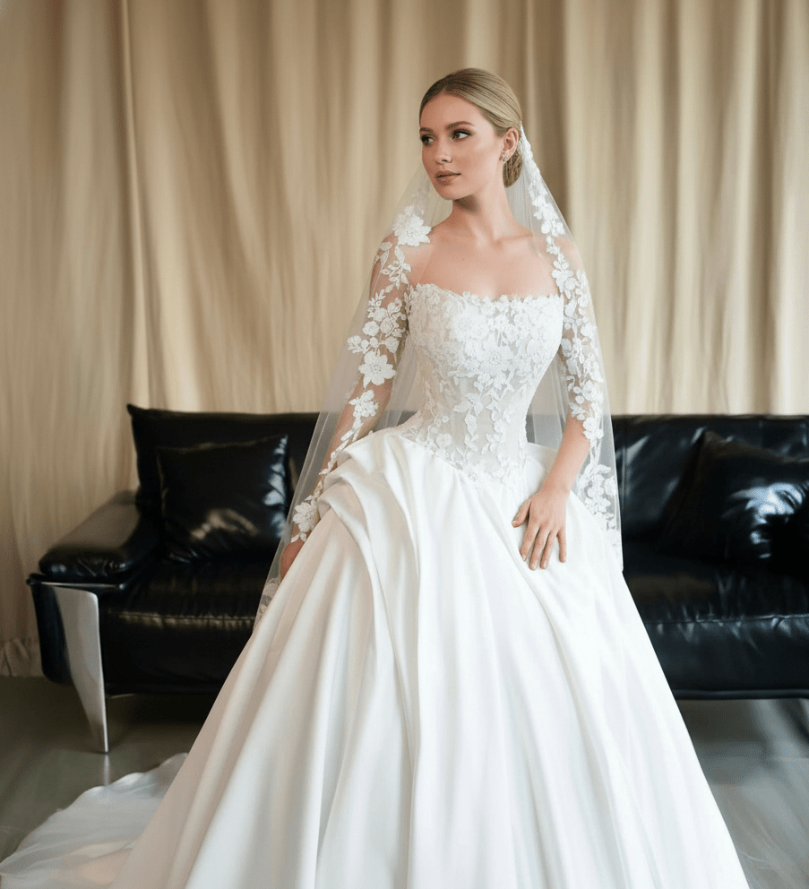 Floral Lace Ball Gown Wedding Dress – Strapless Illusion Bodice, 3D Appliqués & Soft Satin Skirt - Wedding Dress - SilqueBridal