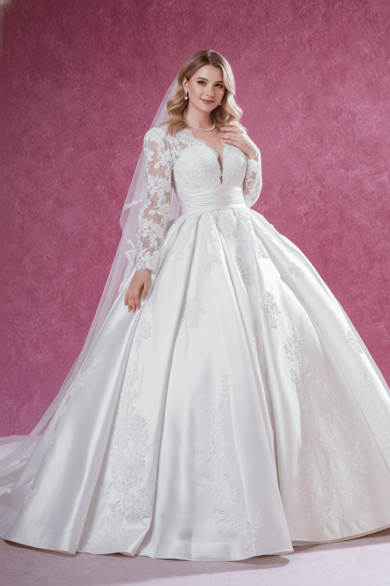 princess long sleeve ball gown wedding dresses Lace Dress V Neck Elegant Bridal Gown Elegant V Ballet Flats Female Mannequin Dress Form Size:S - Made to Order