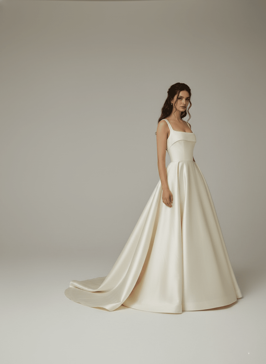 Minimalist Satin A-Line Wedding Dress Square Neck Bridal Gown SilqueBridal Minimalist Satin A-Line Wedding Dress Square Neck Bridal Gown SilqueBridal