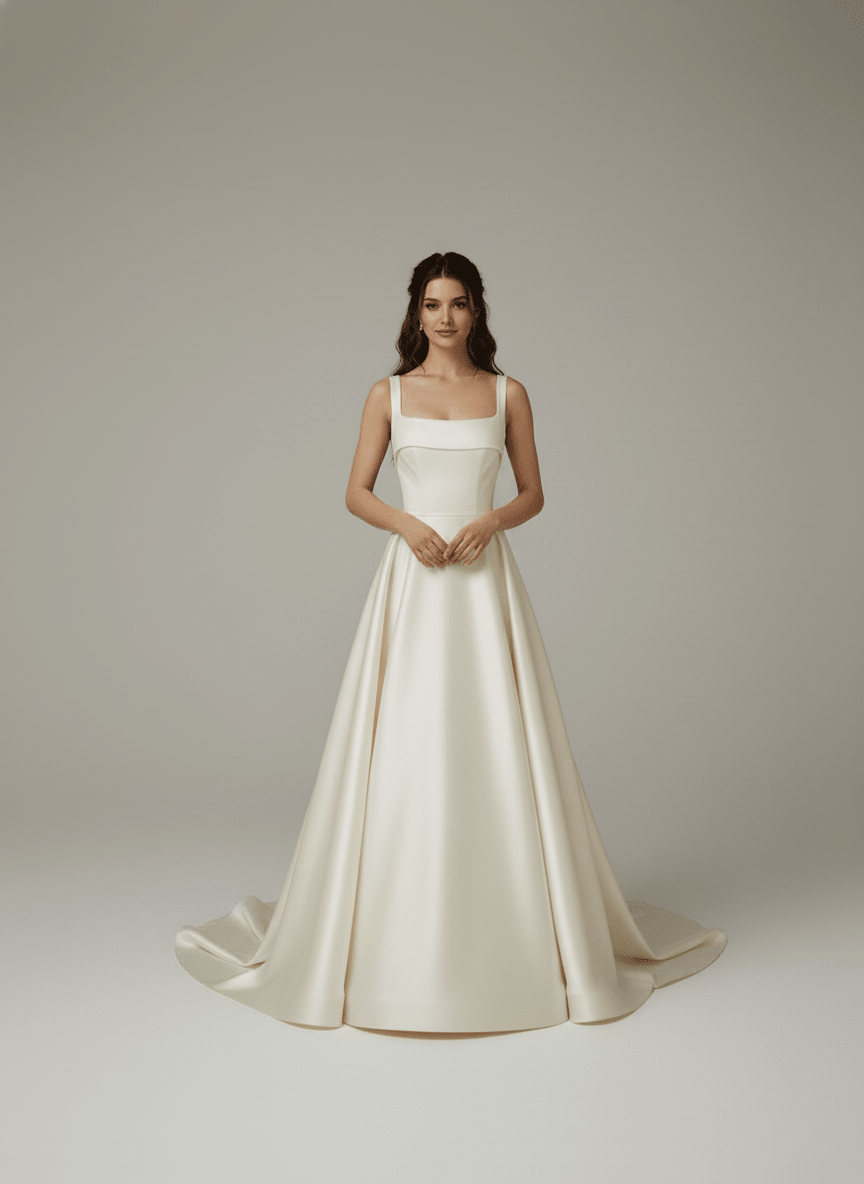 Minimalist Satin A - Line Wedding Dress Square Neck Bridal Gown Simple Elegant Dress - Wedding Dress - SilqueBridal