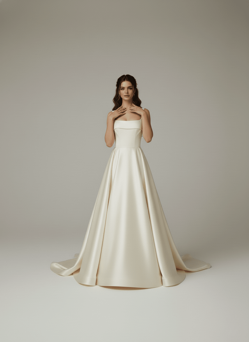 Minimalist Satin A - Line Wedding Dress Square Neck Bridal Gown Simple Elegant Dress - Wedding Dress - SilqueBridal