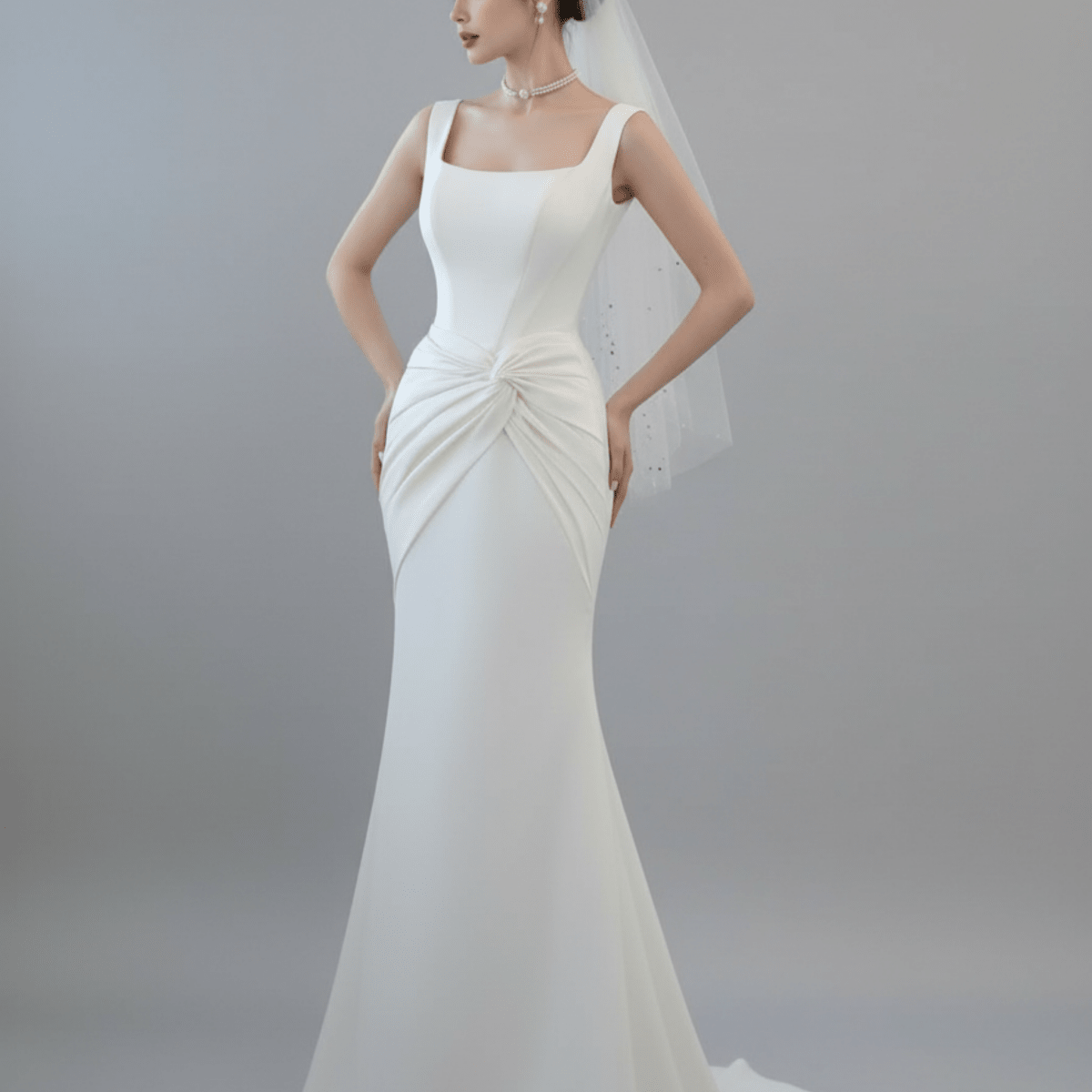 Minimalist Square - Neck Fit and Flare Wedding Dress | Silque Bridal - Wedding Dress - SilqueBridal