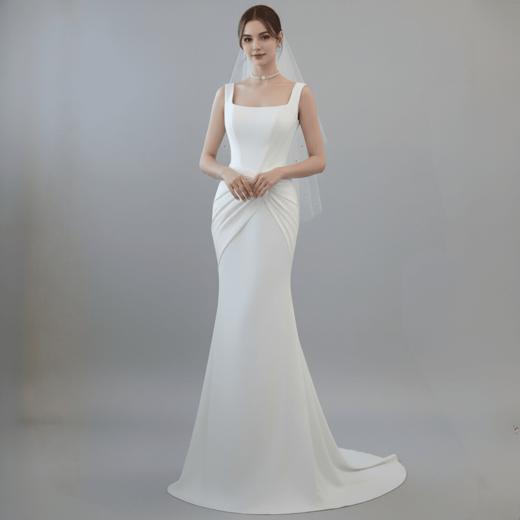 Minimalist Square - Neck Fit and Flare Wedding Dress | Silque Bridal - Wedding Dress - SilqueBridal