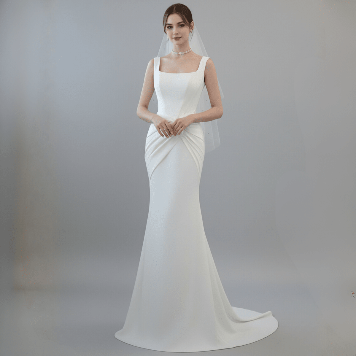 Minimalist Square - Neck Fit and Flare Wedding Dress | Silque Bridal - Wedding Dress - SilqueBridal
