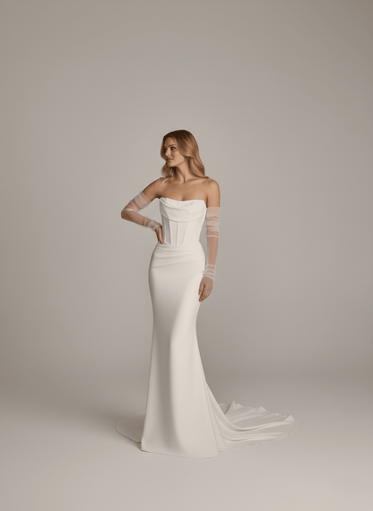 Minimalist Strapless Mermaid Wedding Dress Sleek Corset Bridal Gown Modern - Wedding Dress - SilqueBridal