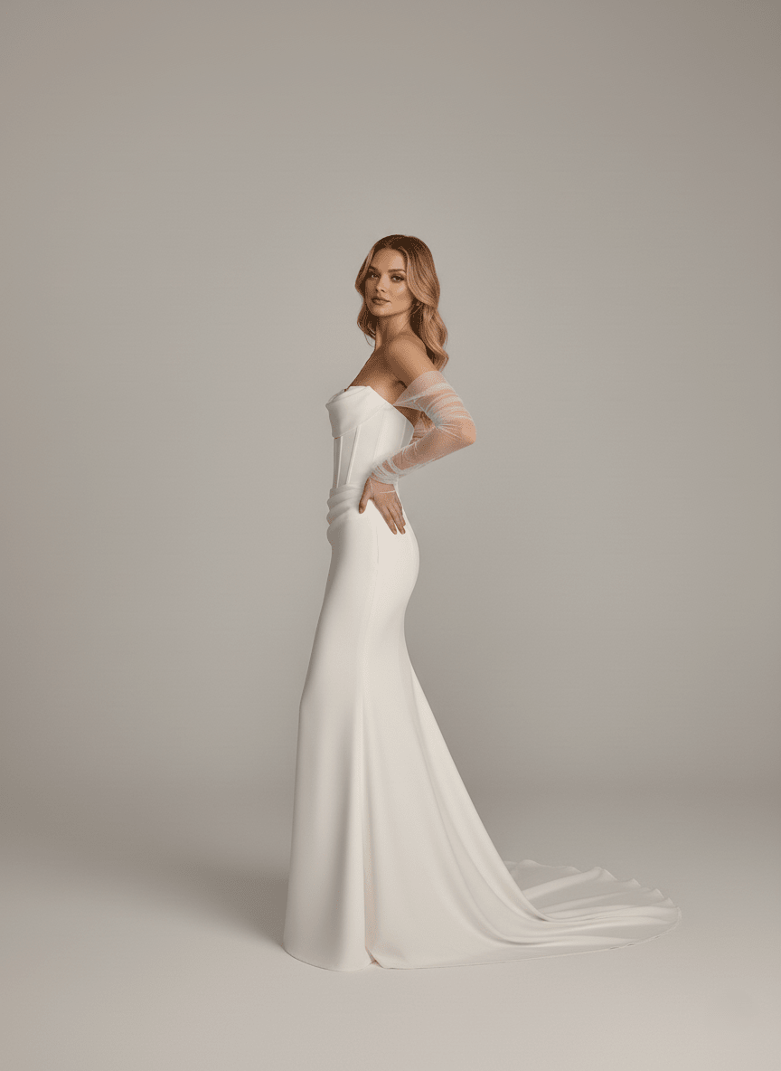 Minimalist Strapless Mermaid Wedding Dress Sleek Corset Bridal Gown Modern - Wedding Dress - SilqueBridal