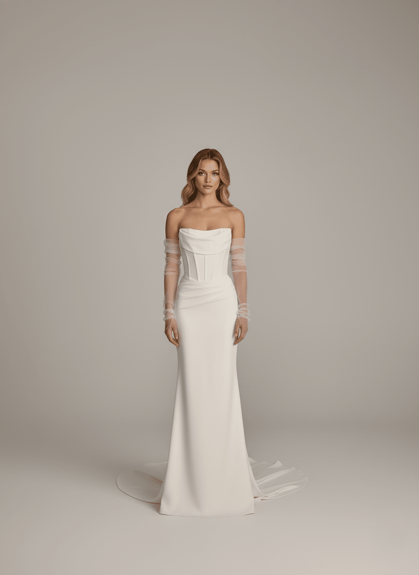 Minimalist Strapless Mermaid Wedding Dress Sleek Corset Bridal Gown Modern - Wedding Dress - SilqueBridal