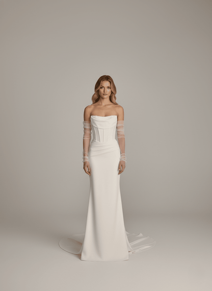 Minimalist Strapless Mermaid Wedding Dress Sleek Corset Bridal Gown Modern - Wedding Dress - SilqueBridal