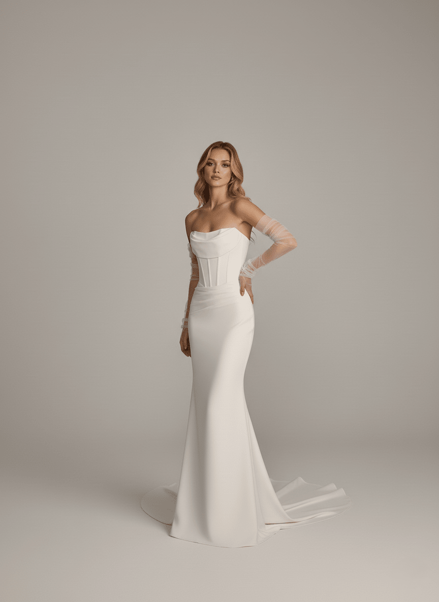 Minimalist Strapless Mermaid Wedding Dress Sleek Corset Bridal Gown Modern - Wedding Dress - SilqueBridal