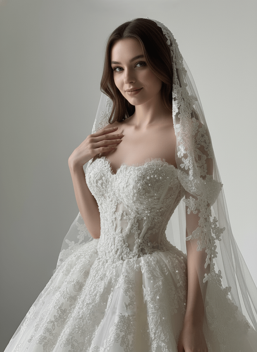 Off - Shoulder Lace Ball Gown Wedding Dress with Sheer Corset | Silque - Wedding Dress - SilqueBridal
