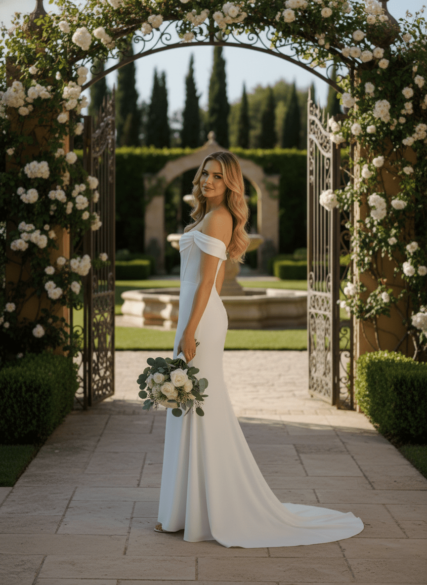 Off Shoulder Mermaid Wedding Dress Minimalist Elegant Bridal Gown Romantic - Wedding Dress - SilqueBridal