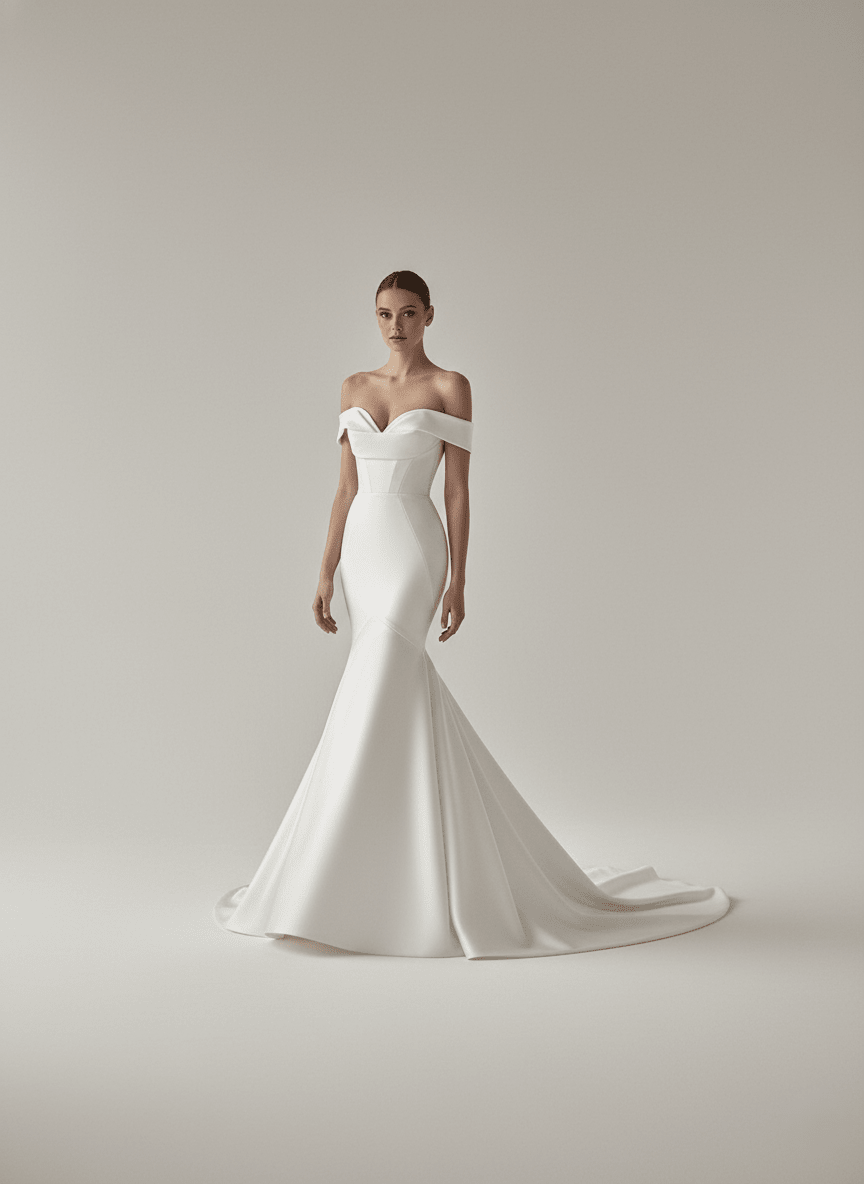 Off Shoulder Mermaid Wedding Dress Satin Sweetheart Fitted Bridal Gown Elegant Train - Wedding Dress - SilqueBridal