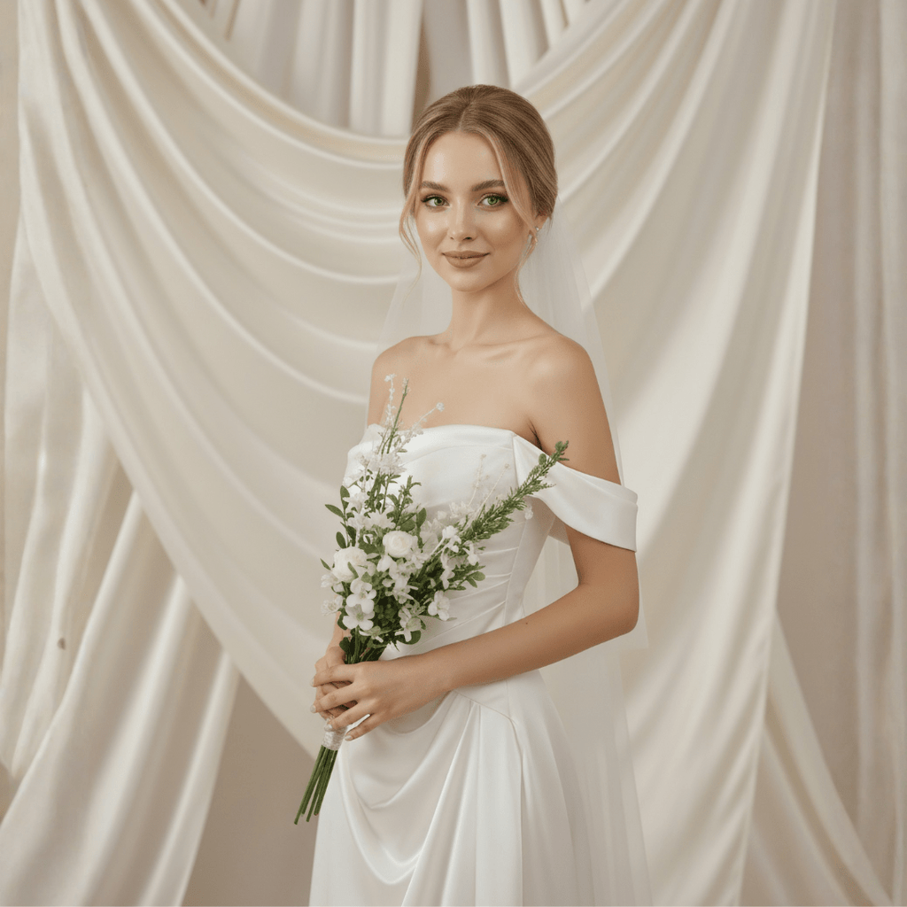 Off Shoulder Satin Wedding Dress – Simple Minimalist Fit and Flare Bridal Gown | Silque Bridal - Wedding Dress - SilqueBridal