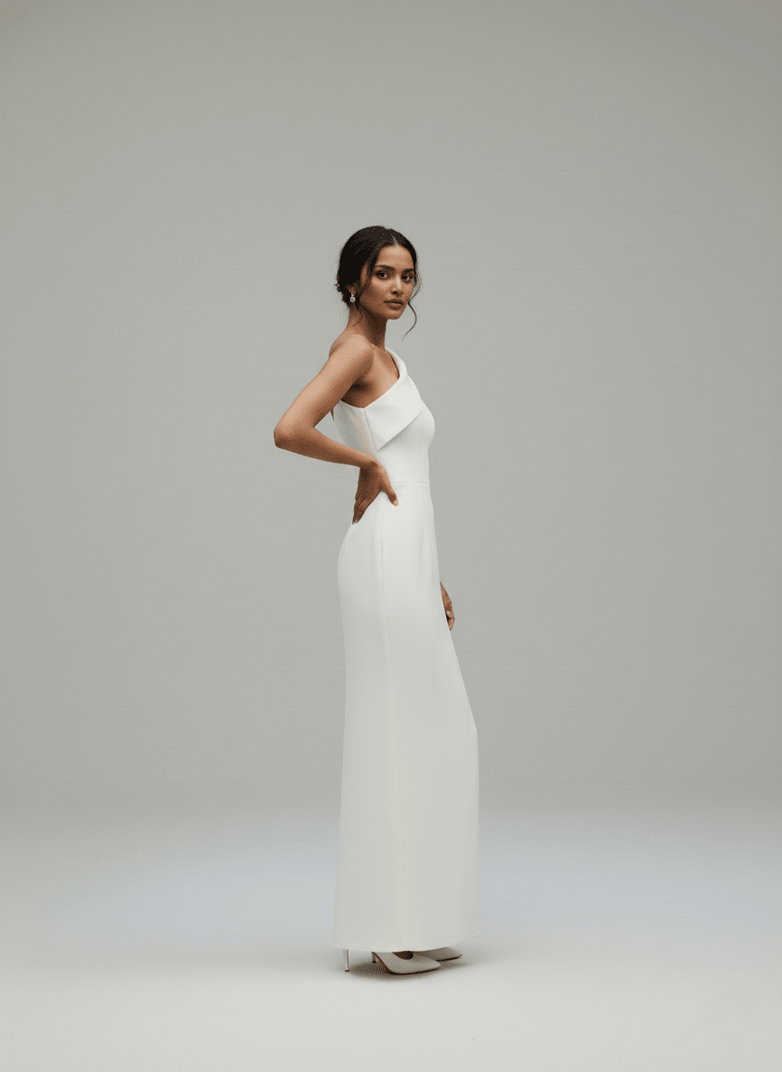 One Shoulder Wedding Dress Minimalist Slit Bridal Gown Modern Sheath Dress - Wedding Dress - SilqueBridal