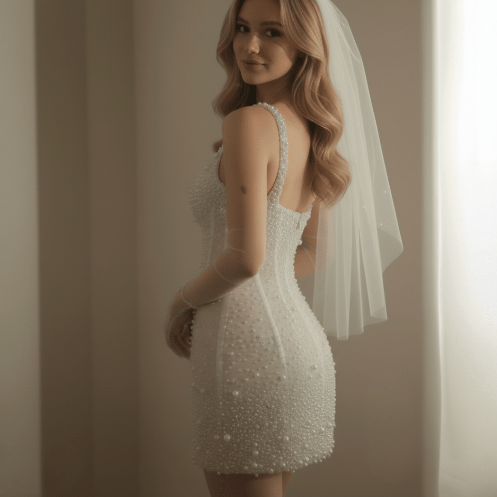 Pearl - Embellished Mini Corset Wedding Dress – Luxury Short Bridal Gown | Silque Mini Couture Collection - Wedding Dress - SilqueBridal