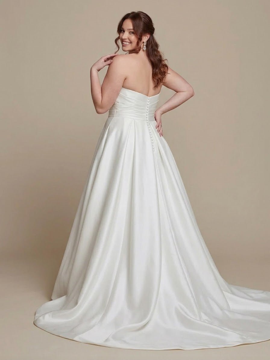 Plus Size A - Line Satin Wedding Dress Strapless Sweetheart Minimalist Bridal Gown - Wedding Dress - SilqueBridal