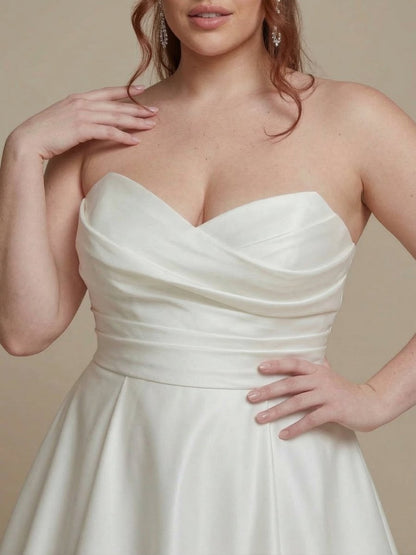 Plus Size A - Line Satin Wedding Dress Strapless Sweetheart Minimalist Bridal Gown - Wedding Dress - SilqueBridal
