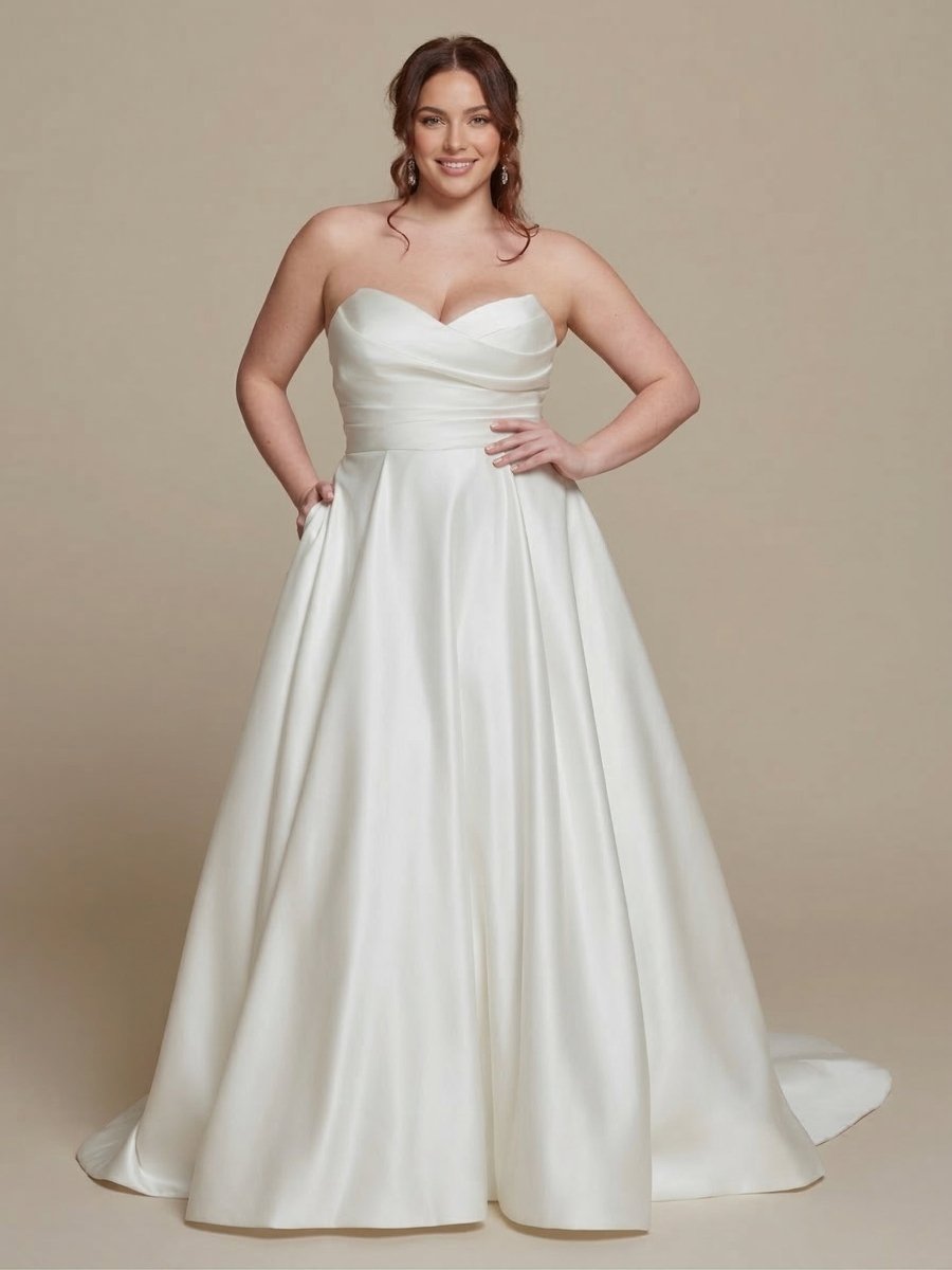 Plus Size A - Line Satin Wedding Dress Strapless Sweetheart Minimalist Bridal Gown - Wedding Dress - SilqueBridal