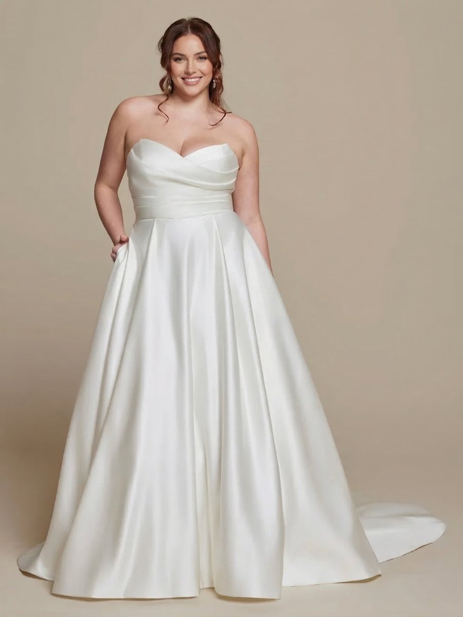 Plus Size A - Line Satin Wedding Dress Strapless Sweetheart Minimalist Bridal Gown - Wedding Dress - SilqueBridal