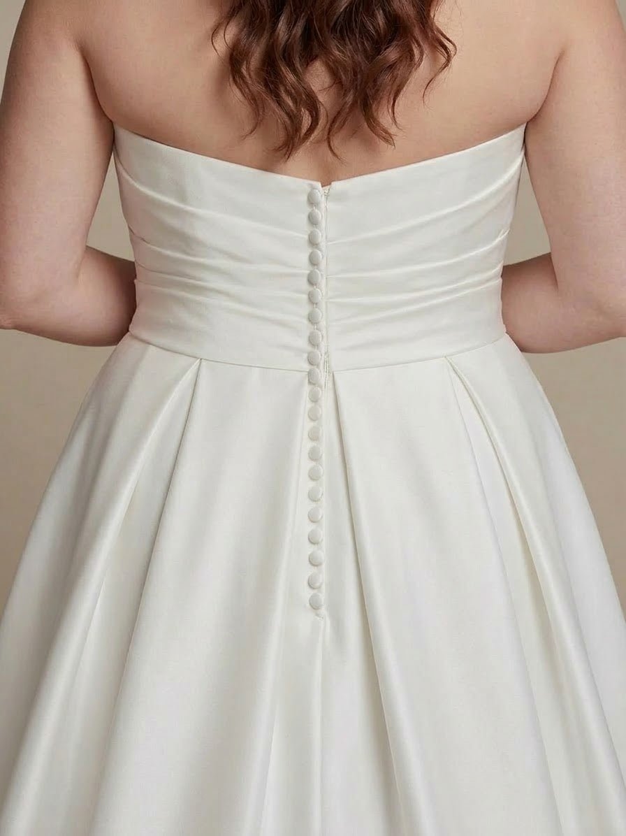 Plus Size A - Line Satin Wedding Dress Strapless Sweetheart Minimalist Bridal Gown - Wedding Dress - SilqueBridal