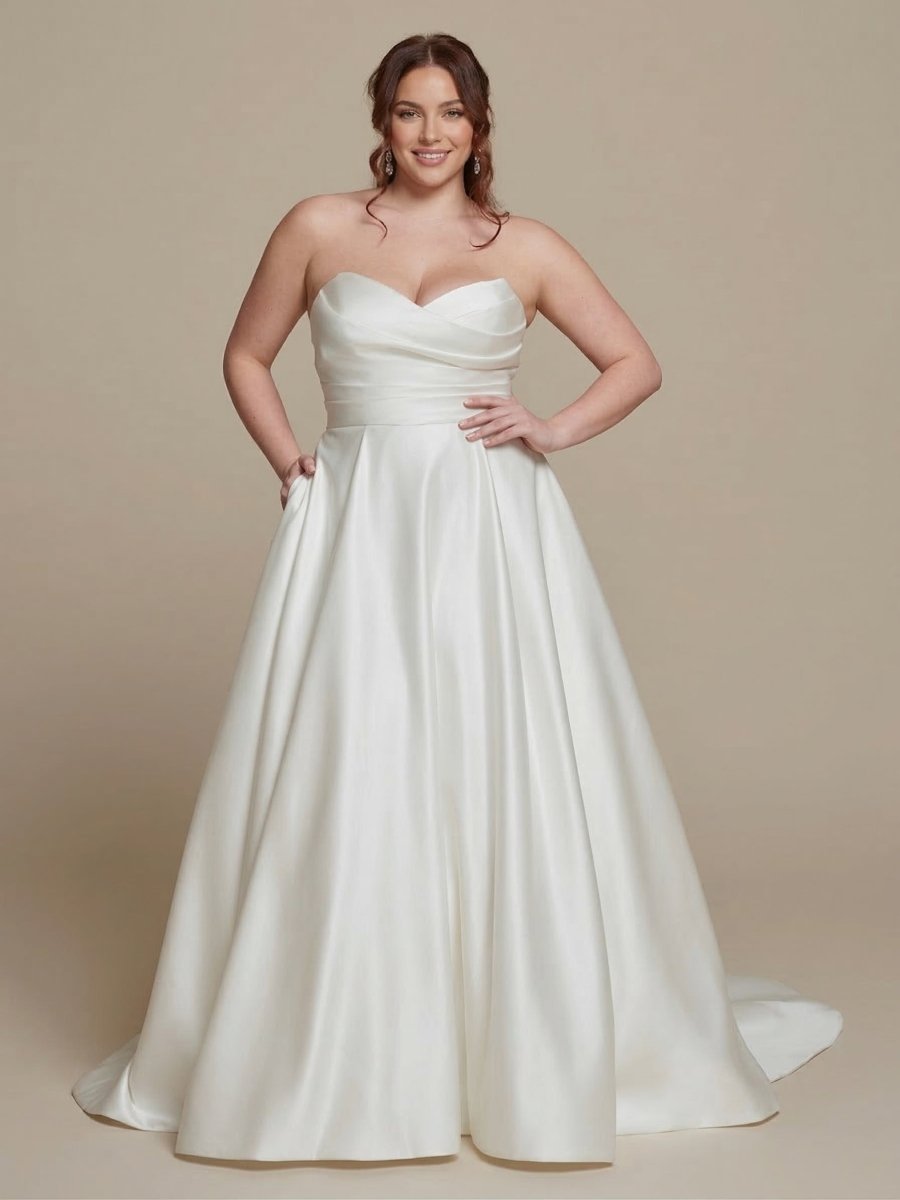 Plus Size A - Line Satin Wedding Dress Strapless Sweetheart Minimalist Bridal Gown - Wedding Dress - SilqueBridal