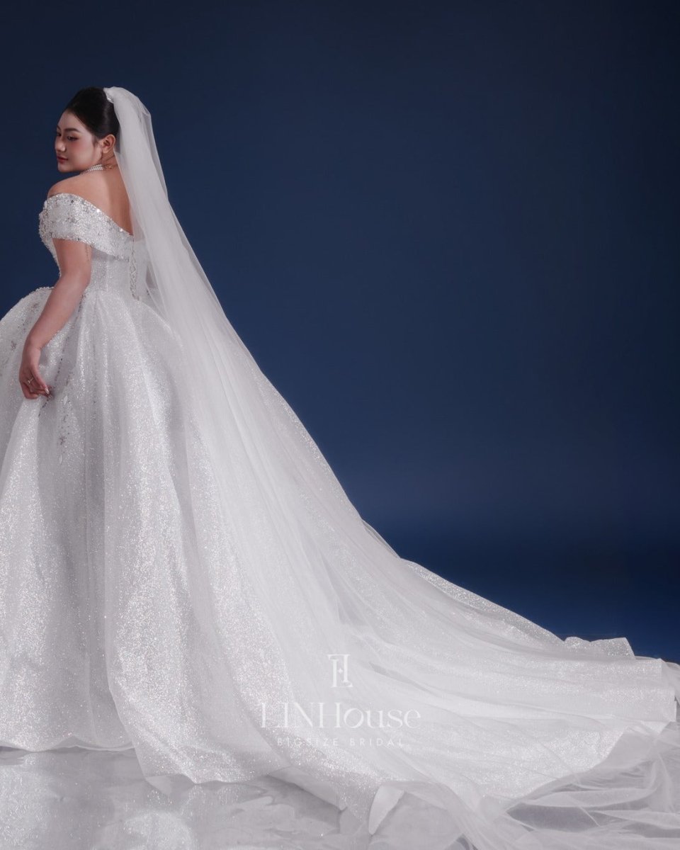 Plus Size Ball Gown Wedding Dress Off Shoulder Sparkly Princess Bridal Gown Corset - Wedding Dress - SilqueBridal