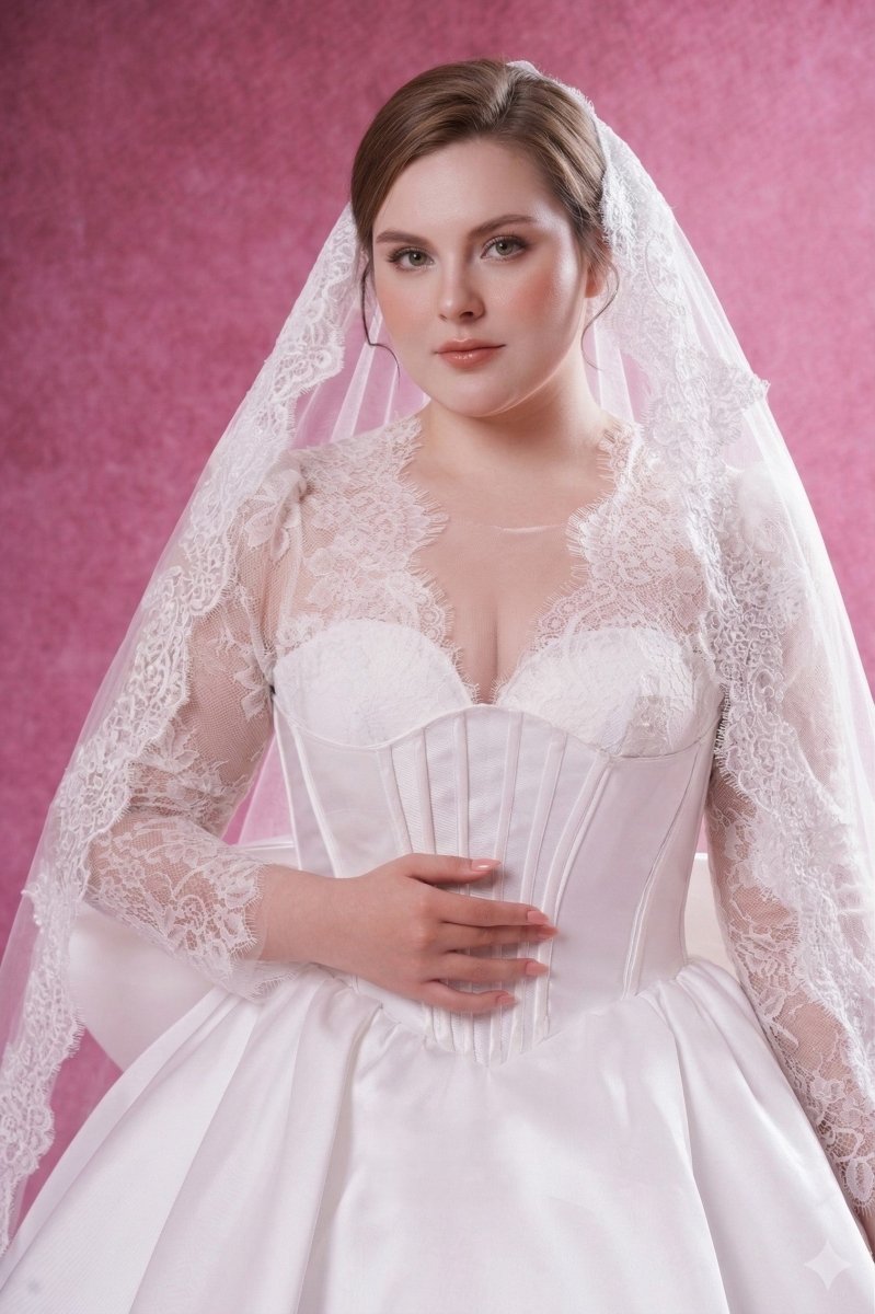 Plus Size Long Sleeve Ball Gown Wedding Dress Modest Satin Corset Brid – SilqueBridal