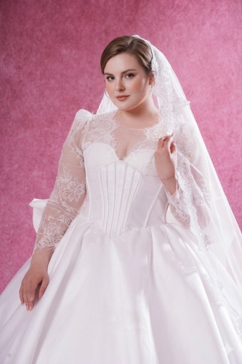 Plus Size Long Sleeve Ball Gown Wedding Dress Modest Satin Corset Brid – SilqueBridal