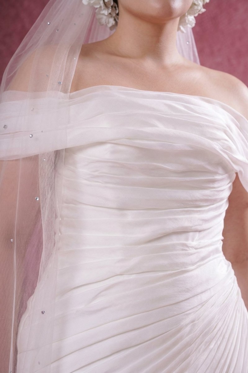 Plus Size Off Shoulder Wedding Dress Draped Chiffon A - Line Bridal Gown Romantic Dress - Wedding Dress - SilqueBridal