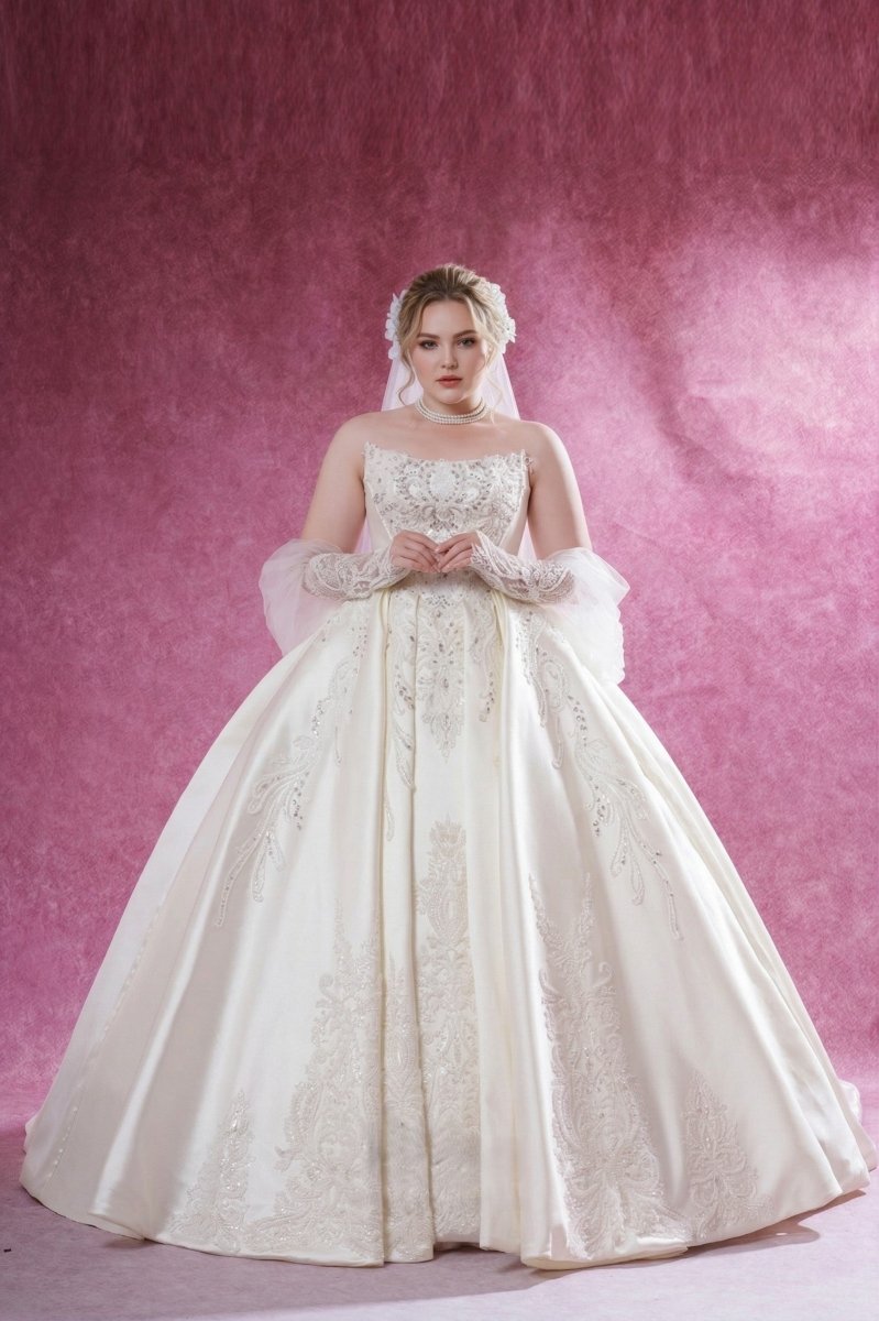 Plus Size Strapless Ball Gown Wedding Dress Lace Corset Princess Bridal Gown - Wedding Dress - SilqueBridal