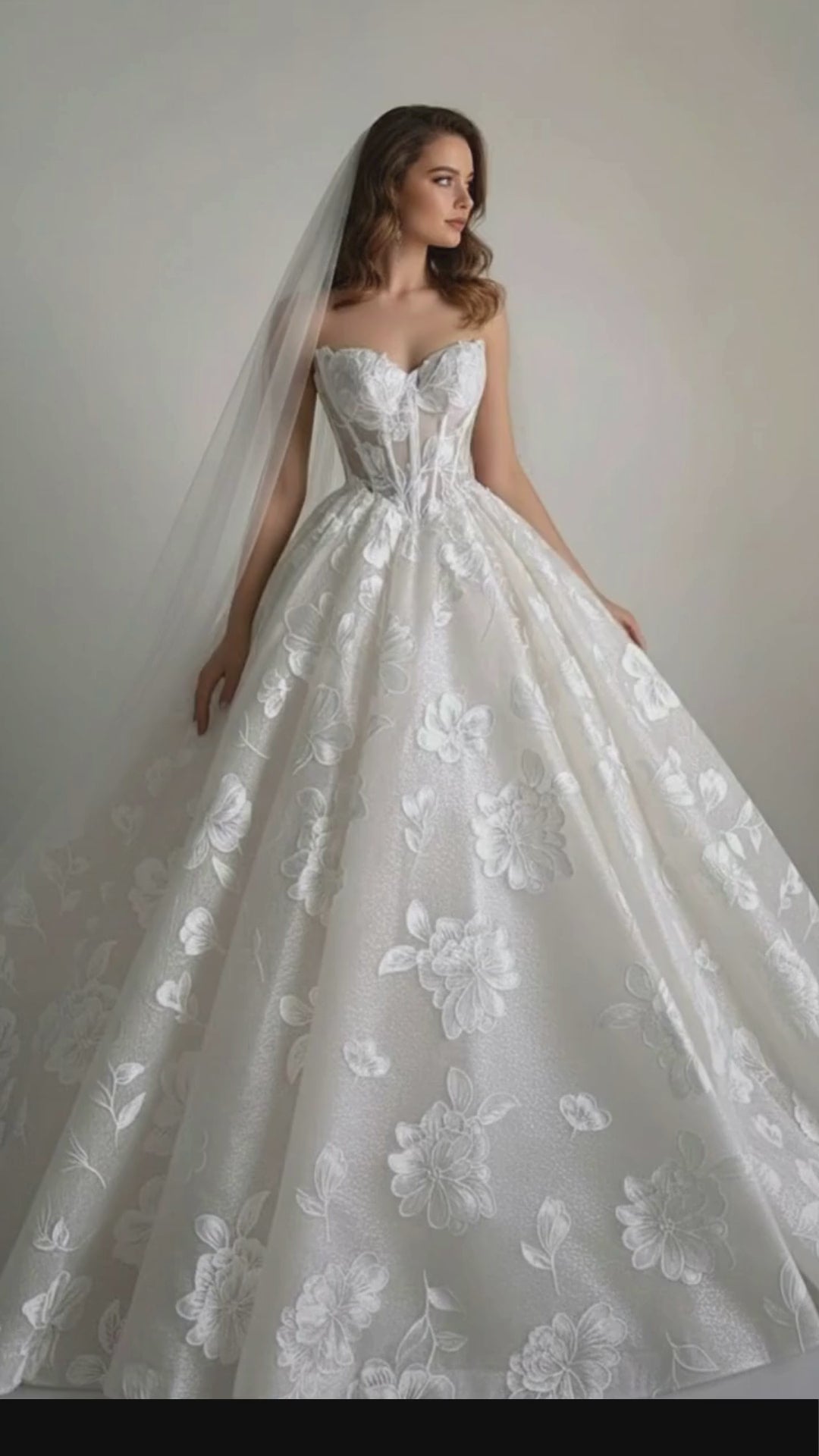 Exquisite Floral Ball Gown Wedding Dress – Diamond White | Silque Bridal