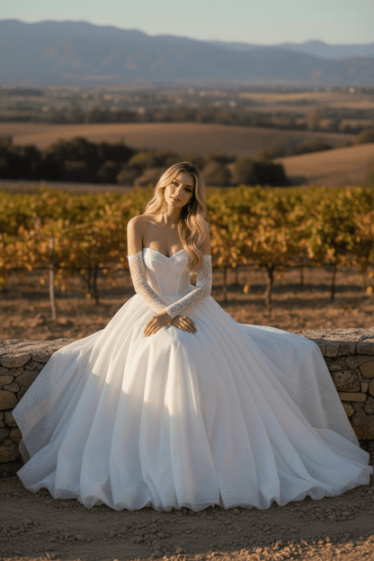 Romantic Off - Shoulder Lace Sleeve Ball Gown | Silque - Wedding Dress - SilqueBridal