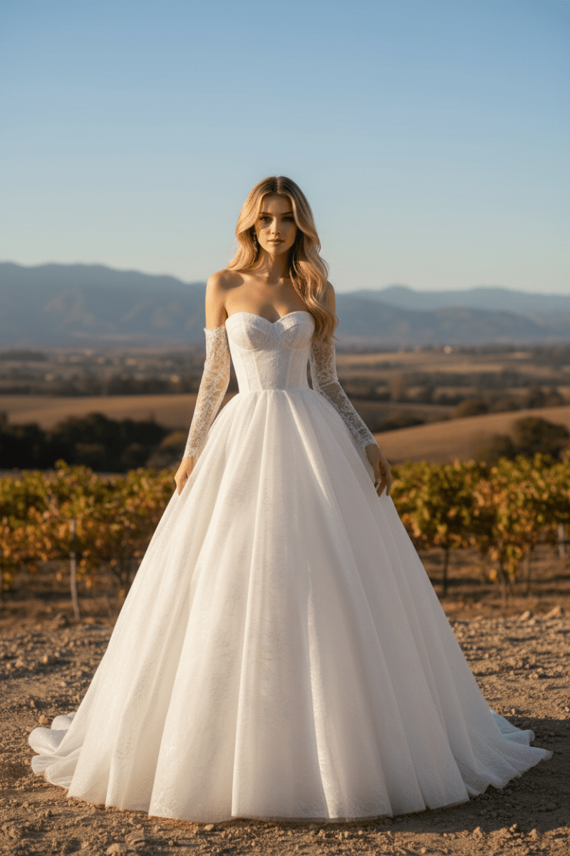 Romantic Off - Shoulder Lace Sleeve Ball Gown | Silque - Wedding Dress - SilqueBridal