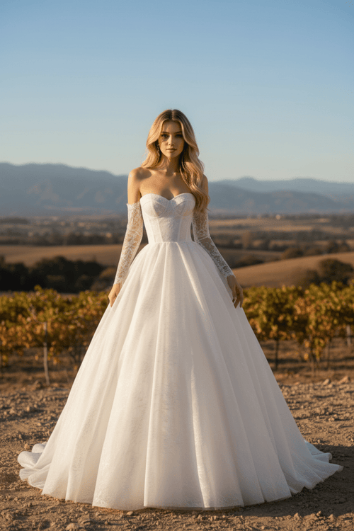 Romantic Off - Shoulder Lace Sleeve Ball Gown | Silque - Wedding Dress - SilqueBridal