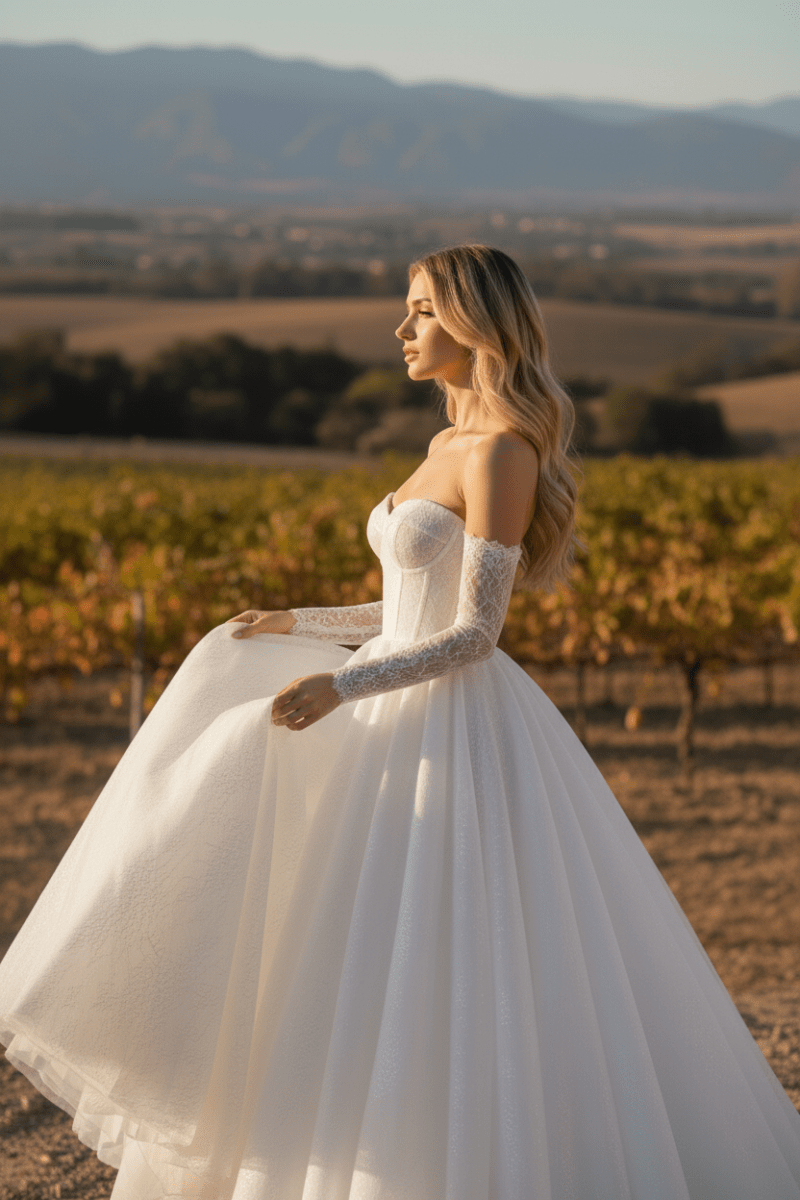 Romantic Off - Shoulder Lace Sleeve Ball Gown | Silque - Wedding Dress - SilqueBridal