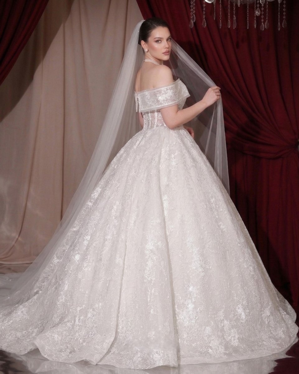 Romantic Plus Size Off - the - Shoulder Lace Corset Ball Gown - Wedding Dress - SilqueBridal