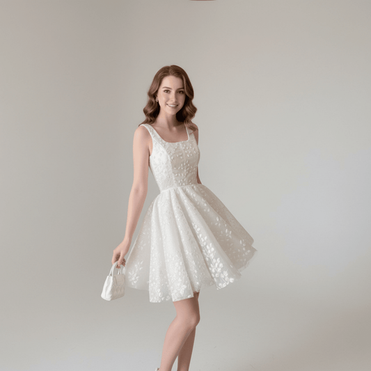 Short Embroidered Tulle Mini Wedding Dress – Silque Bridal - Wedding Dress - SilqueBridal