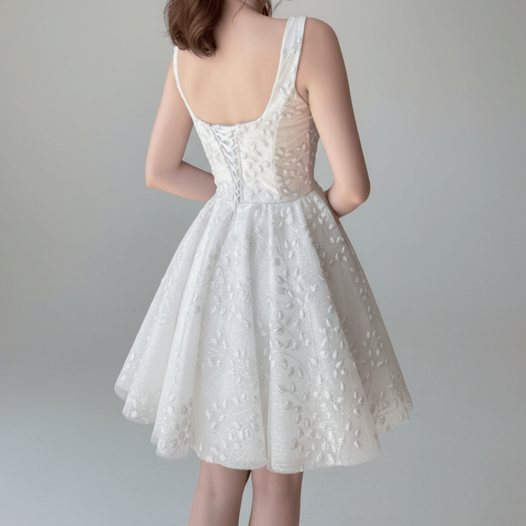 Short Embroidered Tulle Mini Wedding Dress – Silque Bridal - Wedding Dress - SilqueBridal