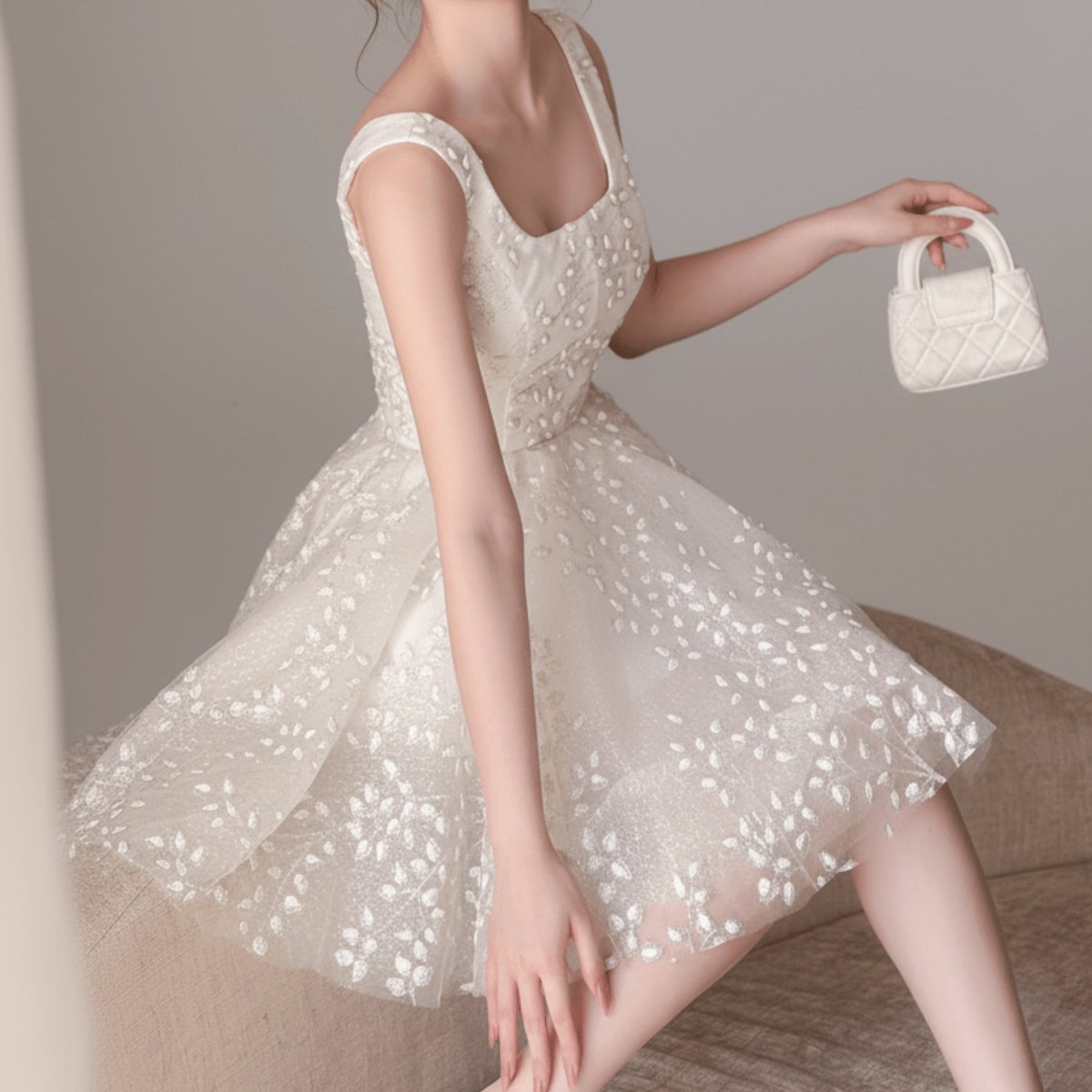 Short Embroidered Tulle Mini Wedding Dress – Silque Bridal - Wedding Dress - SilqueBridal