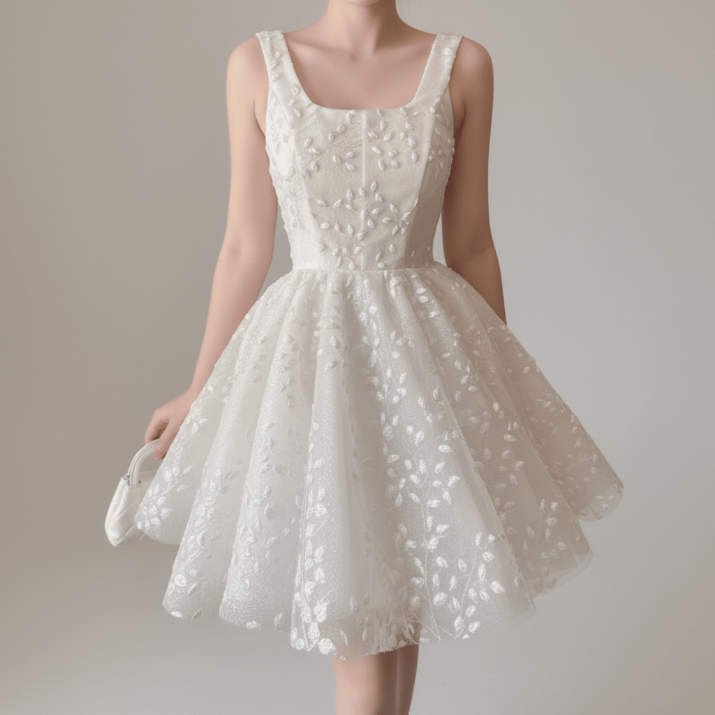 Short Embroidered Tulle Mini Wedding Dress – Silque Bridal - Wedding Dress - SilqueBridal