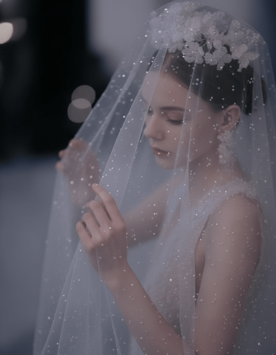 Sparkle Tulle Wedding Veil – Glitter Bridal Veil with Pearls | Silque - Wedding Accessories - SilqueBridal