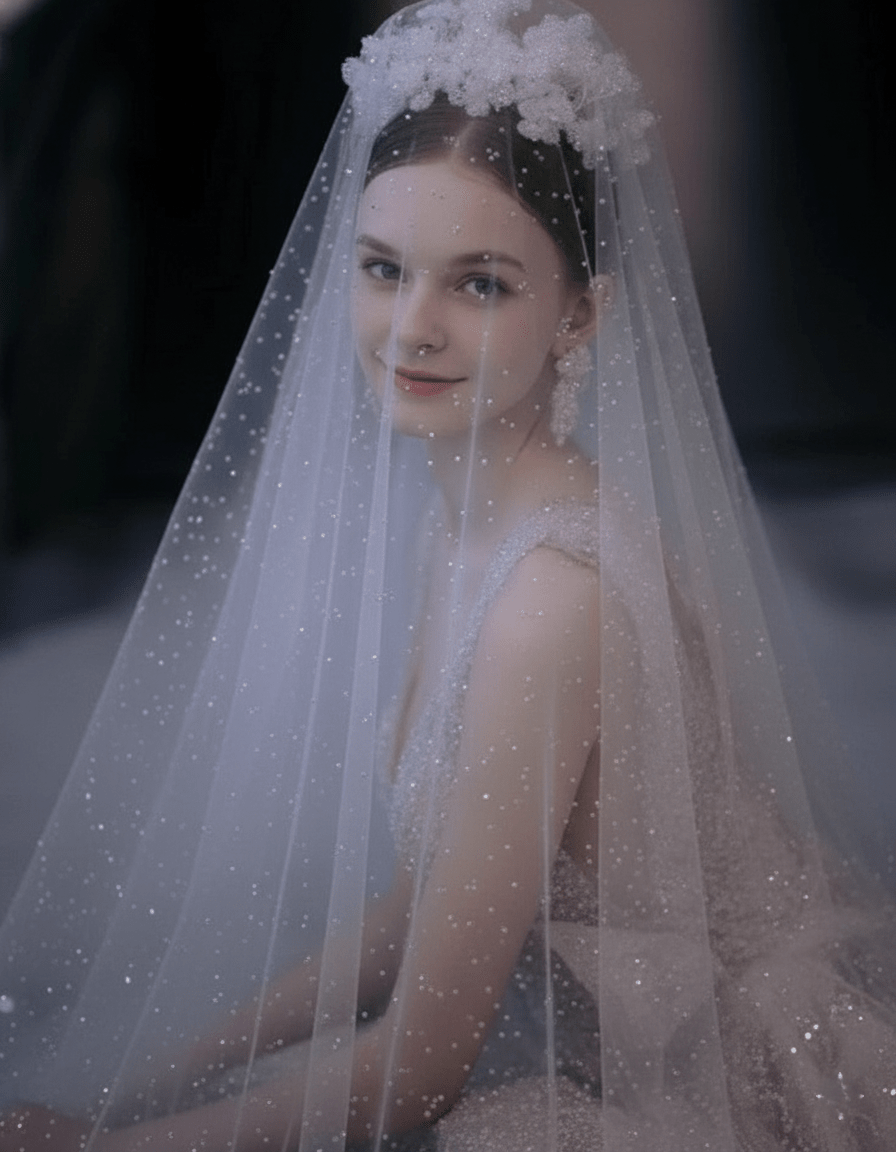 Sparkle Tulle Wedding Veil – Glitter Bridal Veil with Pearls | Silque - Wedding Accessories - SilqueBridal